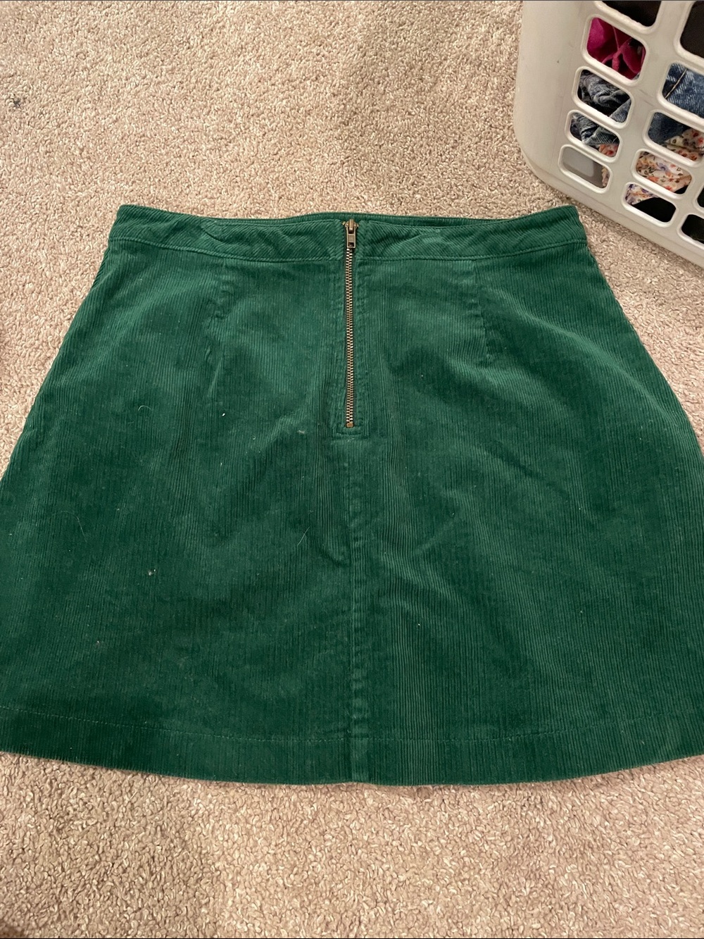 Forever 21 Dark Green Corduroy Mini Skirt with Front Zip